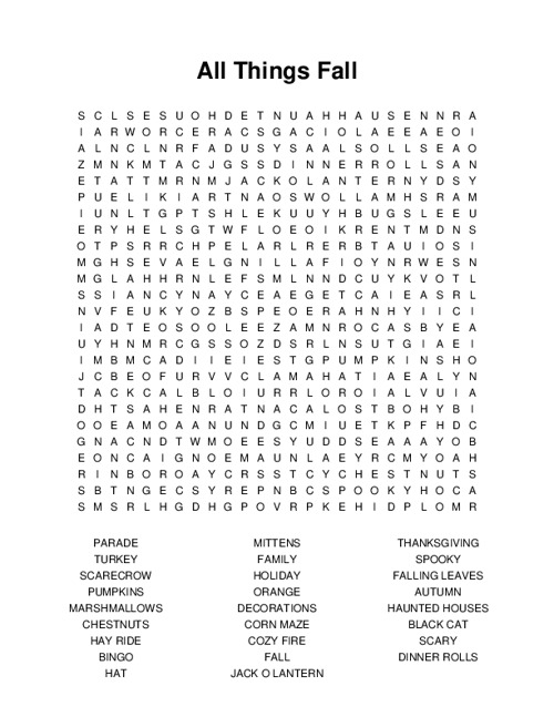 All Things Fall Word Search Puzzle