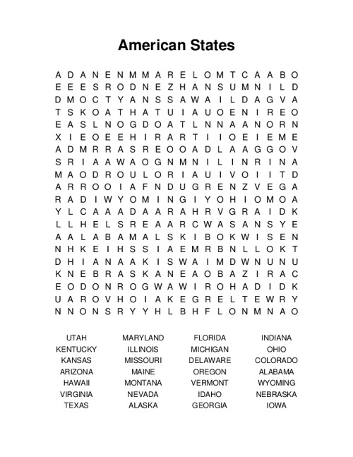 American States Word Search Puzzle