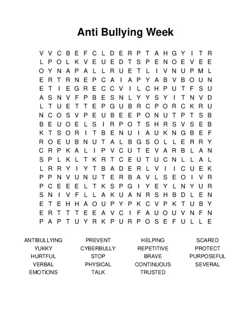 Anti Bullying Week Word Search Puzzle