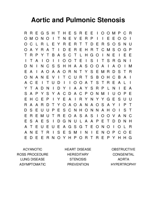 Aortic and Pulmonic Stenosis Word Search Puzzle
