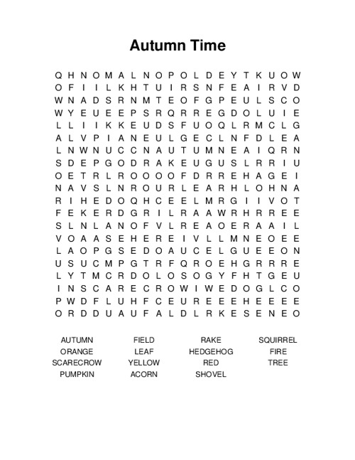 Autumn Time Word Search Puzzle