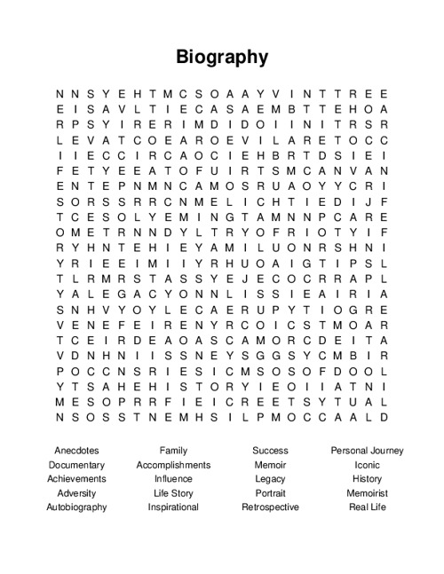 Biography Word Search Puzzle