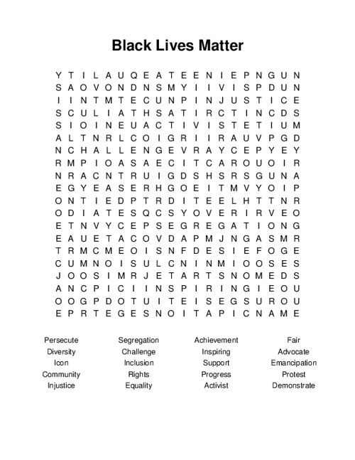 Black Lives Matter Word Search Puzzle