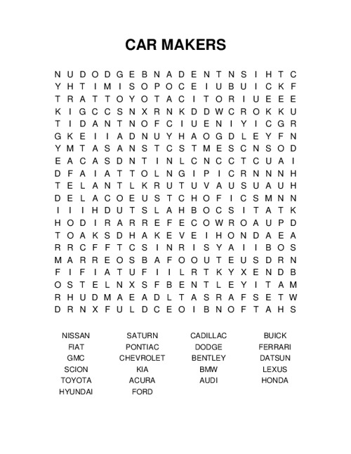 CAR MAKERS Word Search Puzzle