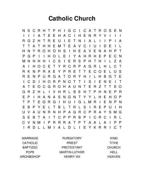 Catholic Church Word Search Puzzle