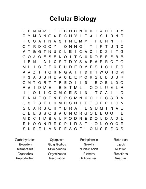 Cellular Biology Word Search Puzzle