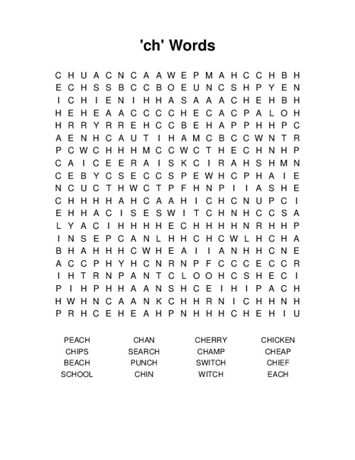 ch Words Word Search Puzzle