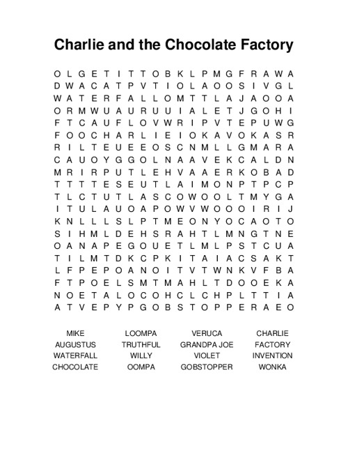 Charlie and the Chocolate Factory Word Search Puzzle