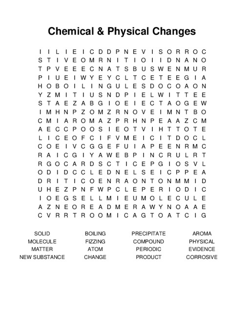 Chemical & Physical Changes Word Search Puzzle