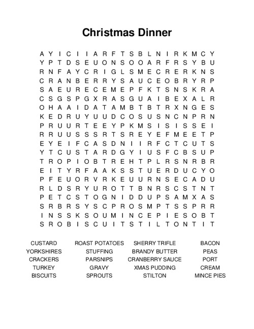 Christmas Dinner Word Search Puzzle