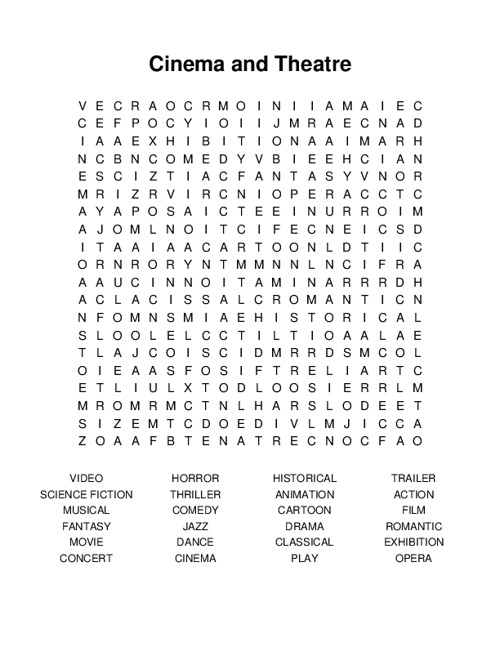 Cinema and Theatre Word Search Puzzle