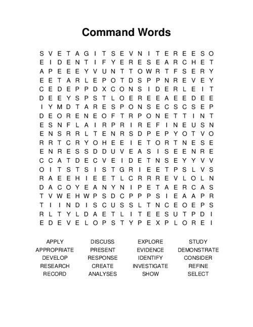 Command Words Word Search Puzzle