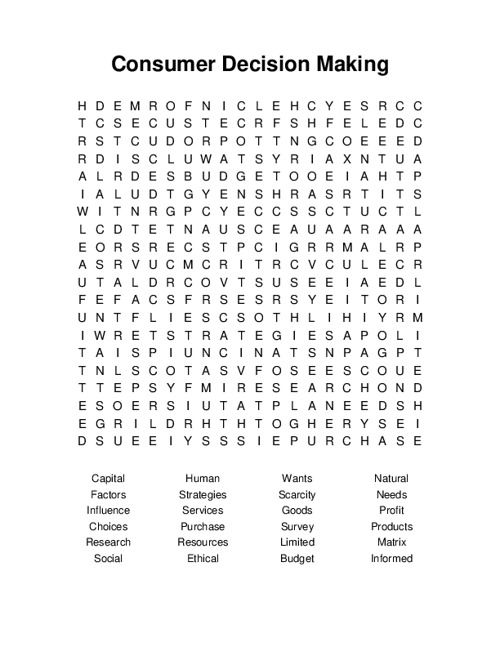 Consumer Decision Making Word Search Puzzle