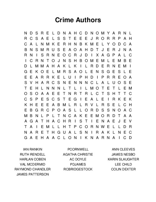 Crime Authors Word Search Puzzle