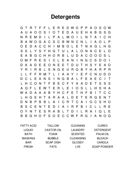 Detergents Word Search Puzzle