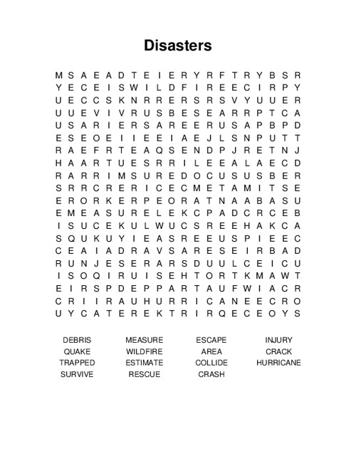 Disasters Word Search Puzzle