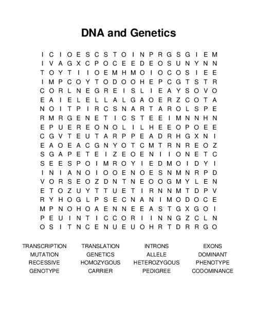 DNA and Genetics Word Search Puzzle