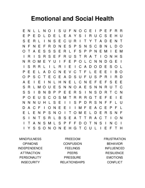 Emotional and Social Health Word Search Puzzle