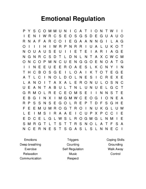 Emotional Regulation Word Search Puzzle