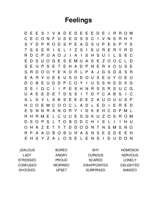 Feelings Word Search Puzzle