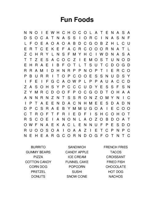 Fun Foods Word Search Puzzle