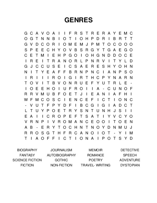 GENRES Word Search Puzzle