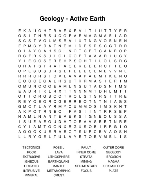 Geology - Active Earth Word Search Puzzle