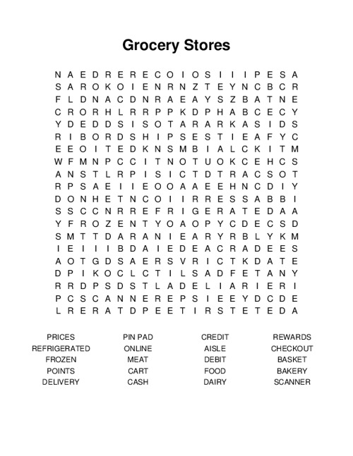 Grocery Stores Word Search