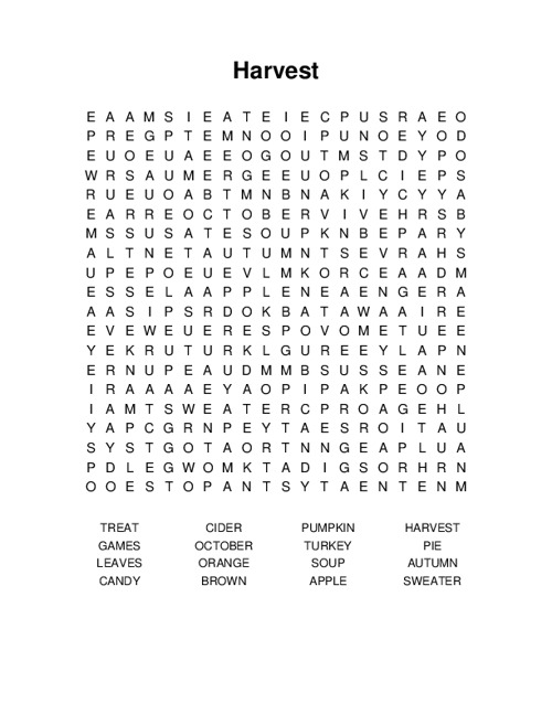 Harvest Word Search Puzzle