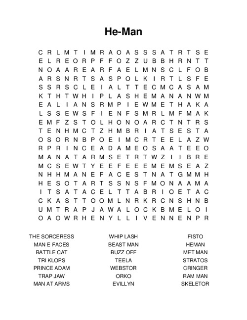 He-Man Word Search Puzzle