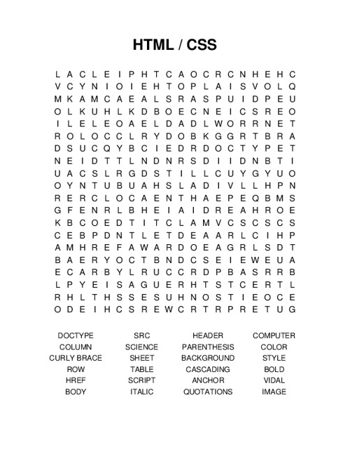 HTML / CSS Word Search Puzzle