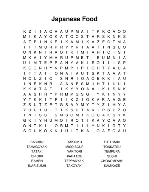 Japanese Food Word Search Puzzle