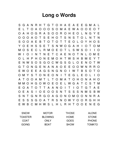 Long o Words Word Search Puzzle