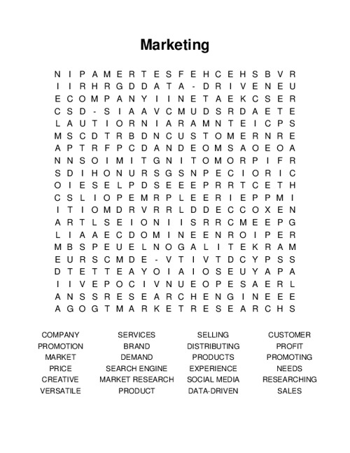 Marketing Word Search Puzzle