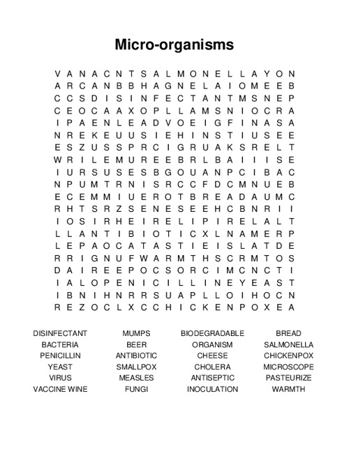 Micro-organisms Word Search Puzzle