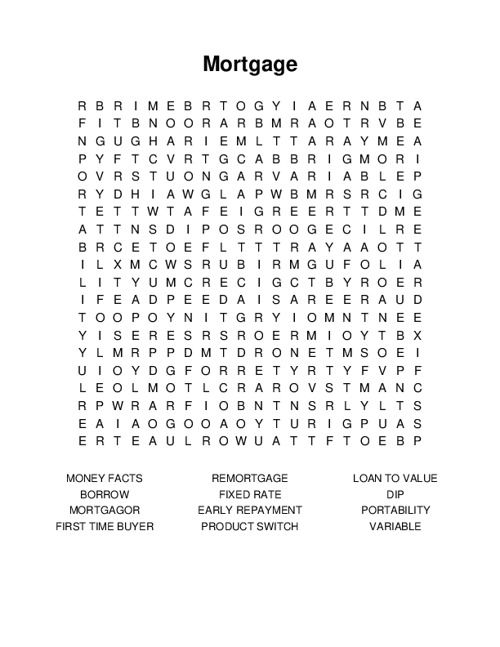 Mortgage Word Search Puzzle