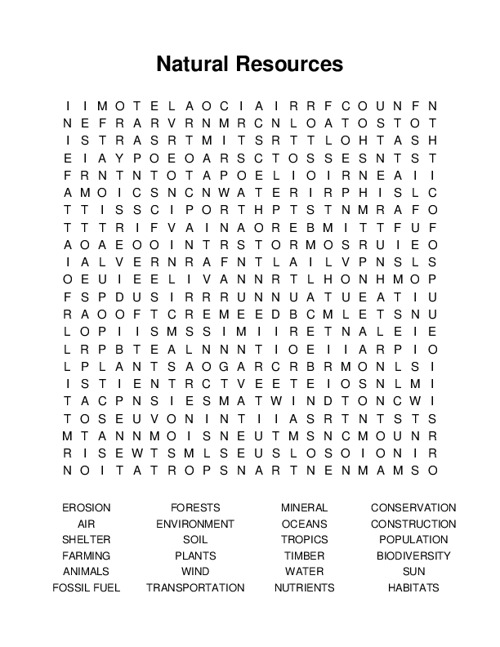 Natural Resources Word Search Puzzle