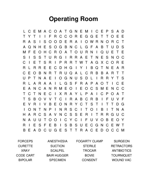 Operating Room Word Search Puzzle