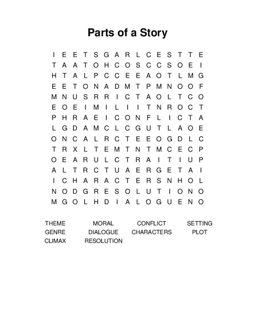 Parts of a Story Word Search Puzzle