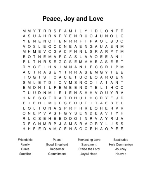 Peace, Joy and Love Word Search Puzzle