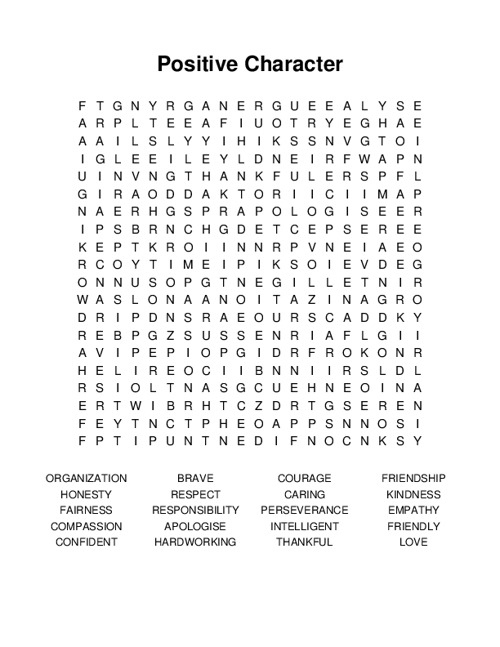 Positive Character Word Search Puzzle