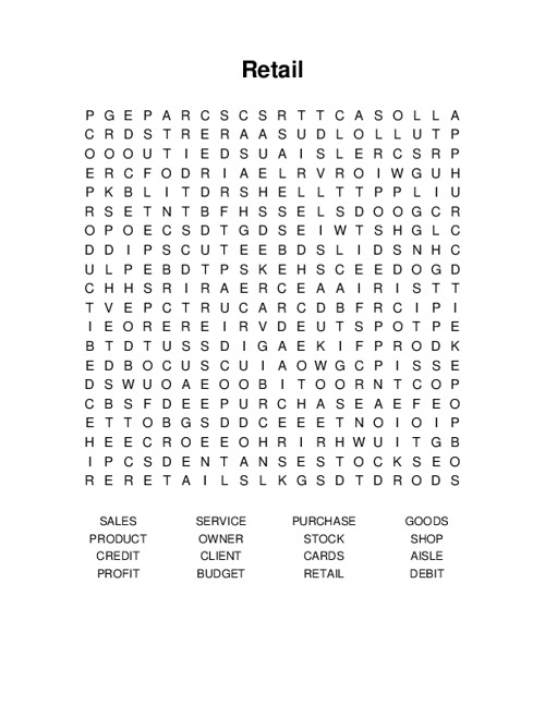 Retail Word Search Puzzle