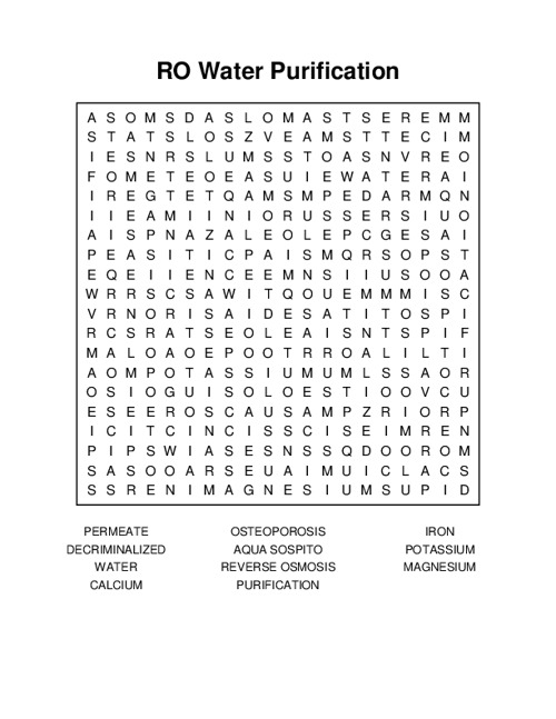 RO Water Purification Word Search Puzzle