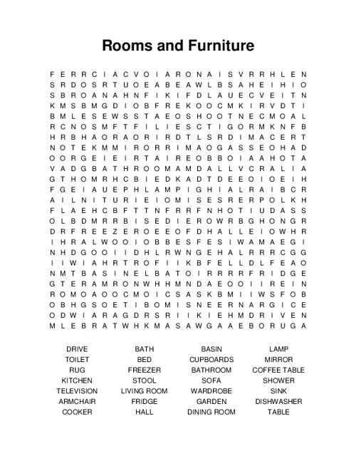 Rooms and Furniture Word Search Puzzle