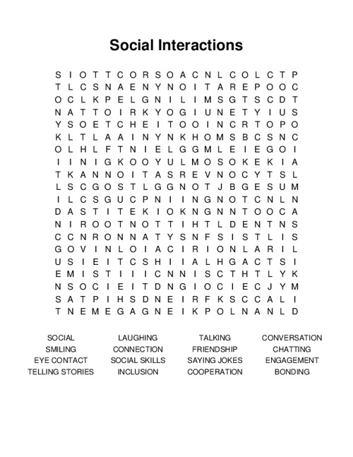 Social Interactions Word Search Puzzle