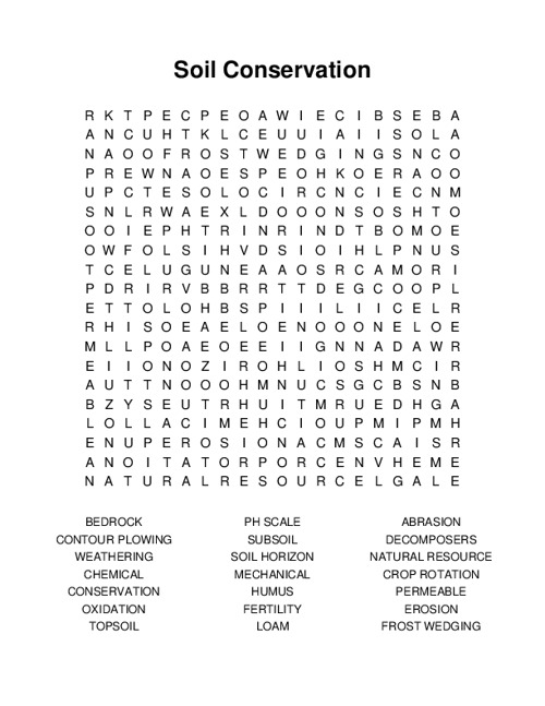 Soil Conservation Word Search Puzzle