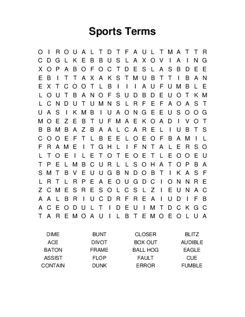 Sports Terms Word Search Puzzle