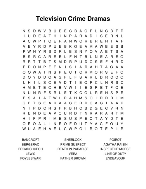 Television Crime Dramas Word Search Puzzle