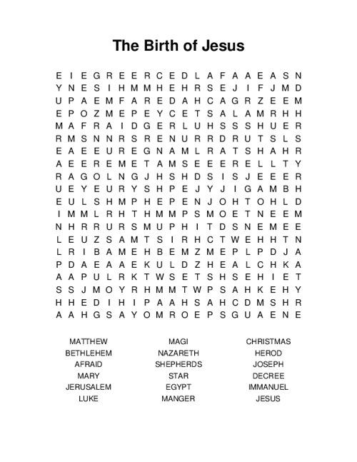 The Birth of Jesus Word Search Puzzle