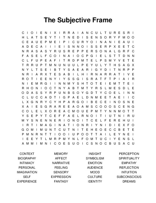 The Subjective Frame Word Search Puzzle